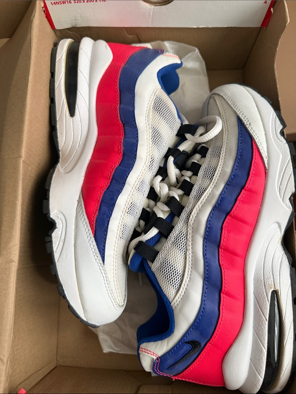 Nike Air Max 95’ GS White Mesh Sneakers with Red and Blue Accents